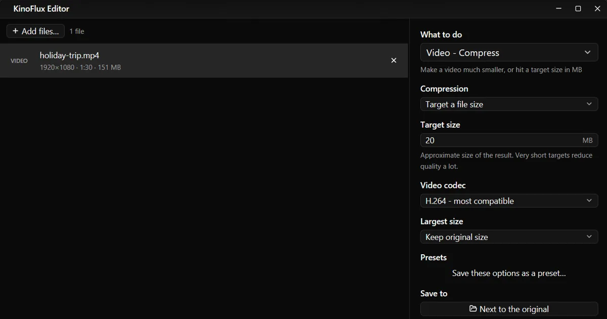 How to compress a video to a target size in MB, offline