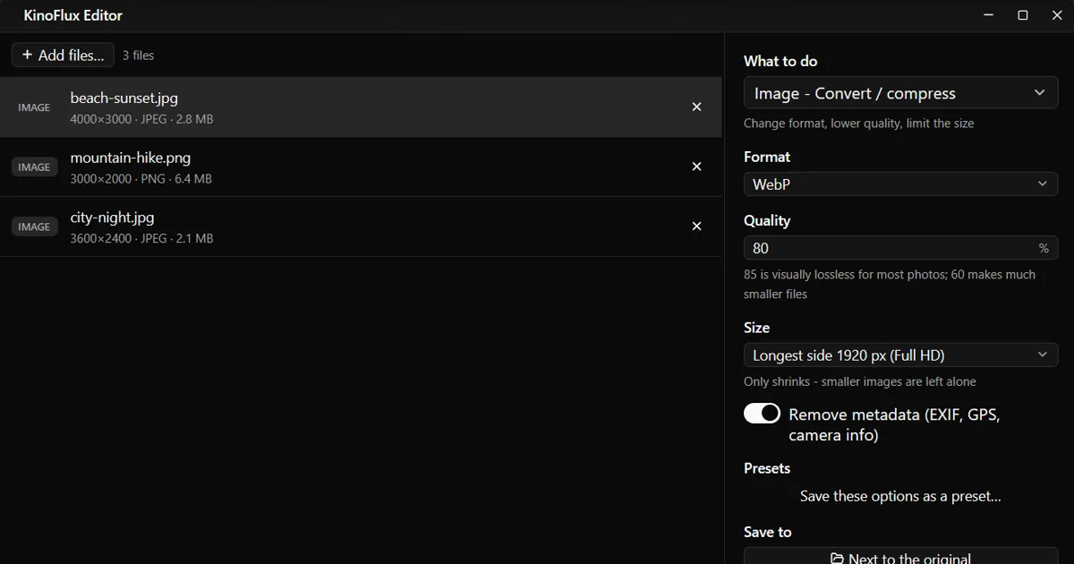 Convert and resize a batch of images in one go, offline