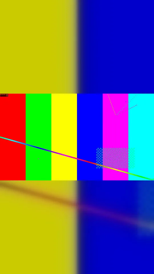 A frame of the 9:16 result: the landscape test pattern in the middle of a tall frame, with a blurred copy of it filling the top and bottom.