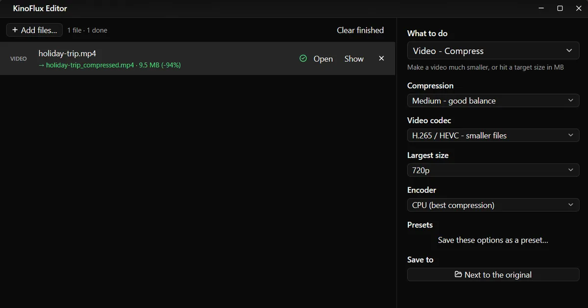 Make a video file smaller without visible quality loss