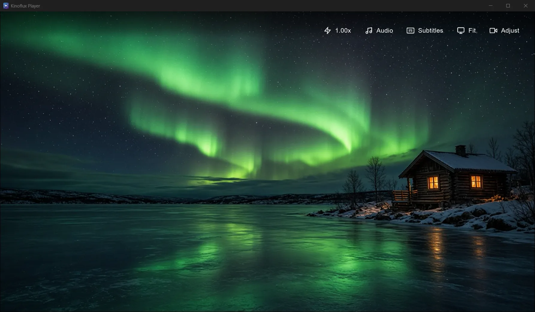 KinoFlux Player playback view with dark minimal controls