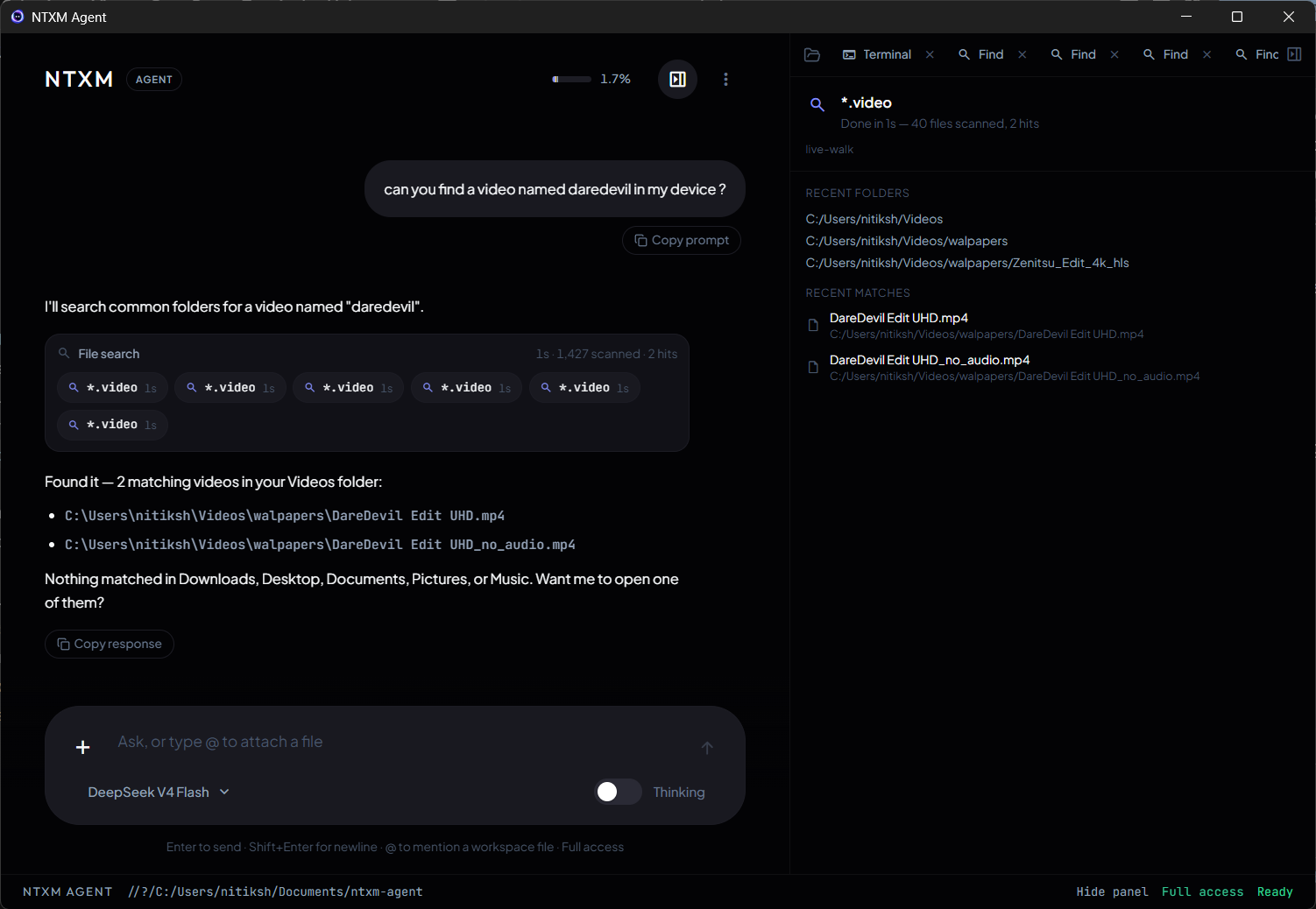 NTXM Agent filesystem search